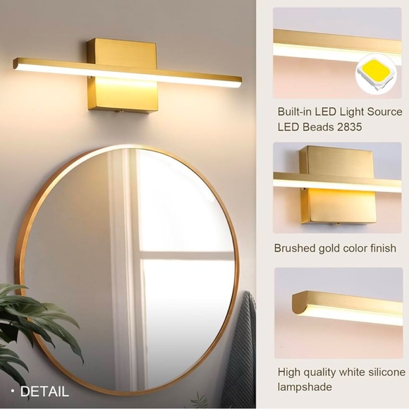 Modern Bathroom Vanity Light Fixture 16 Inch, 14W Brushed Gold Dimmable 5CCT LED - Picture 6 of 7